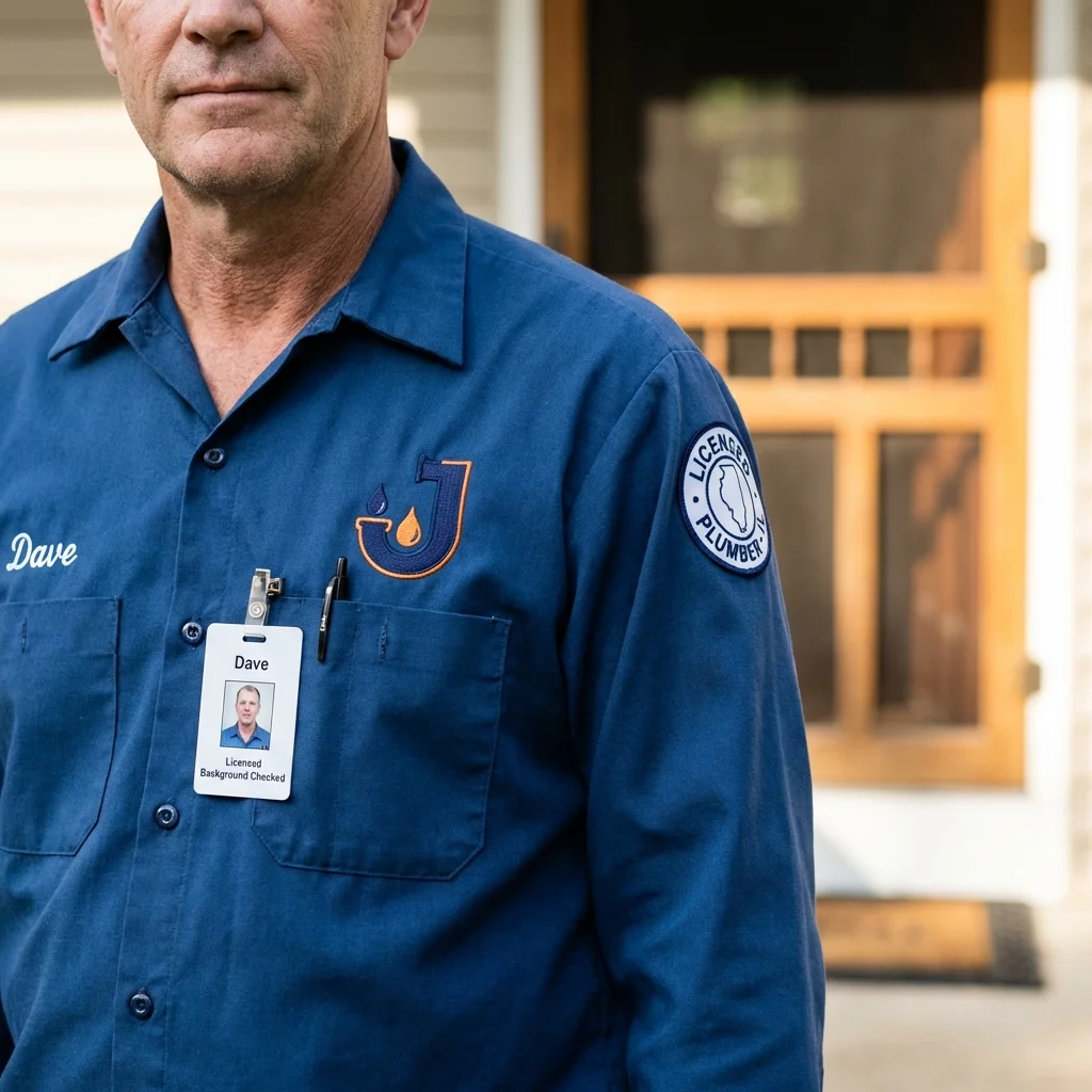 Licensed plumber showing ID badge in Elk Grove Village, IL