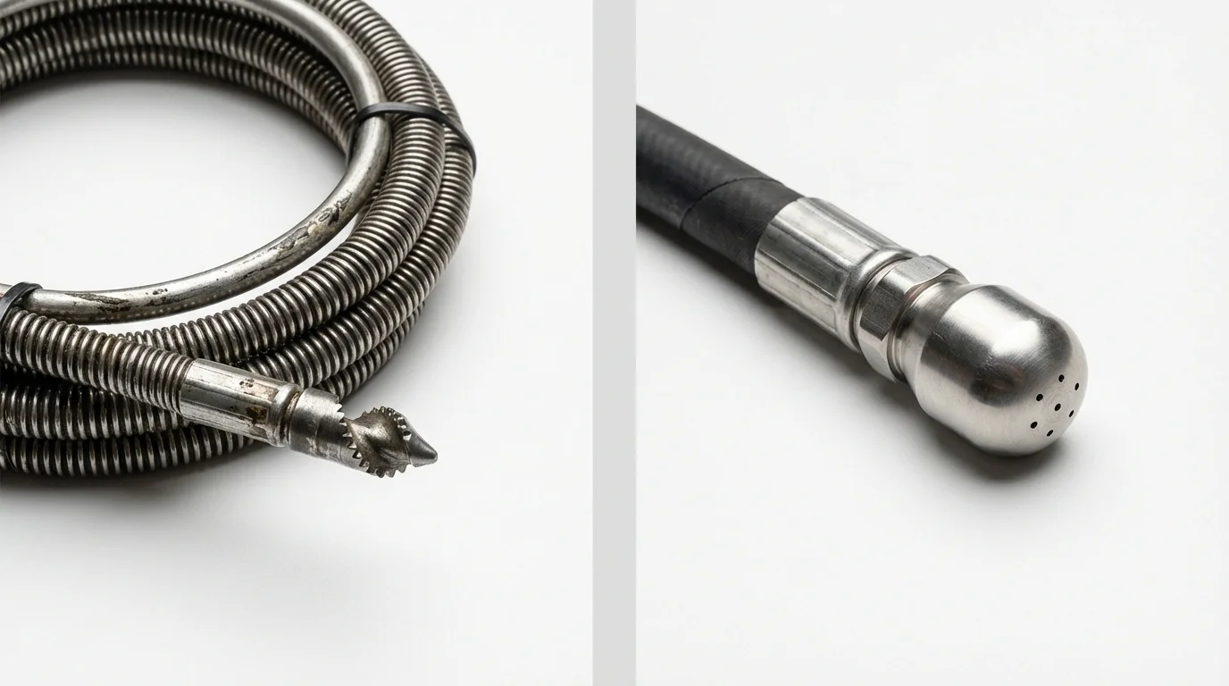 Drain snake cable and hydro jetting nozzle used for drain cleaning in Elk Grove Village, IL