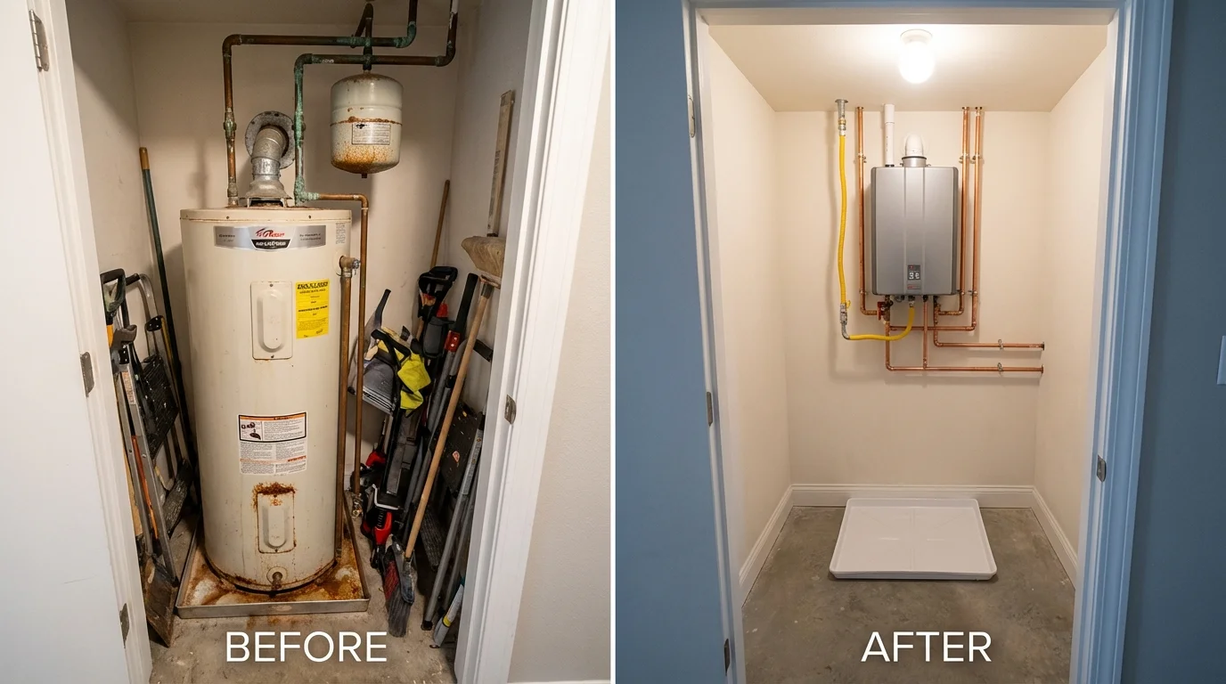 Tank water heater versus wall-mounted tankless unit comparison for Elk Grove Village, IL homeowners
