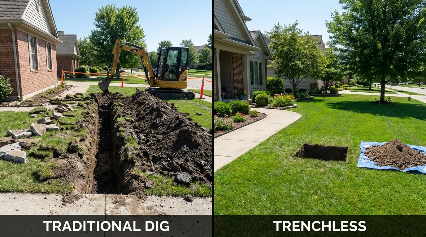 Trenchless sewer repair with minimal yard damage versus traditional excavation in Elk Grove Village, IL
